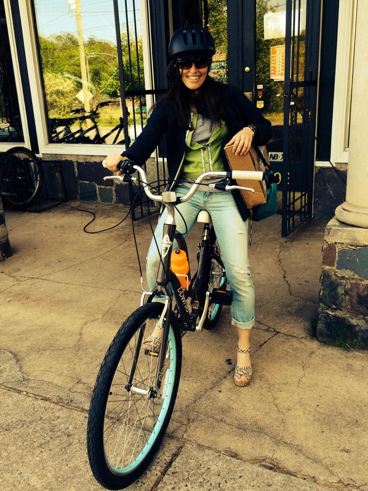 Julie looking cute on her new Townie Electra!
