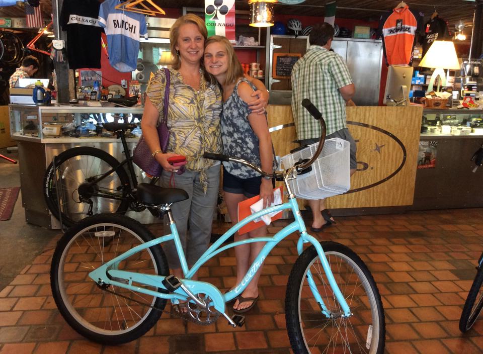 Melissa and Abby Gale with Abby Gale’s new Electra Cruiser! Looking Good!