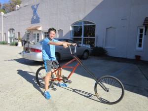 Evan on the Mock Orange Bikes Chopper. Looking Good!