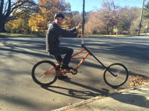 Tristan on the Mock Orange Bikes Chopper. Looking Good!