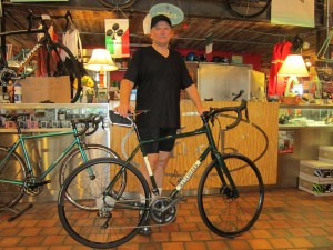 Arnold with his custom Waterford Road Bike in British Racing Green with panels and features Ultegra Di2 and Hydro Disc Brakes! Looking Good!
